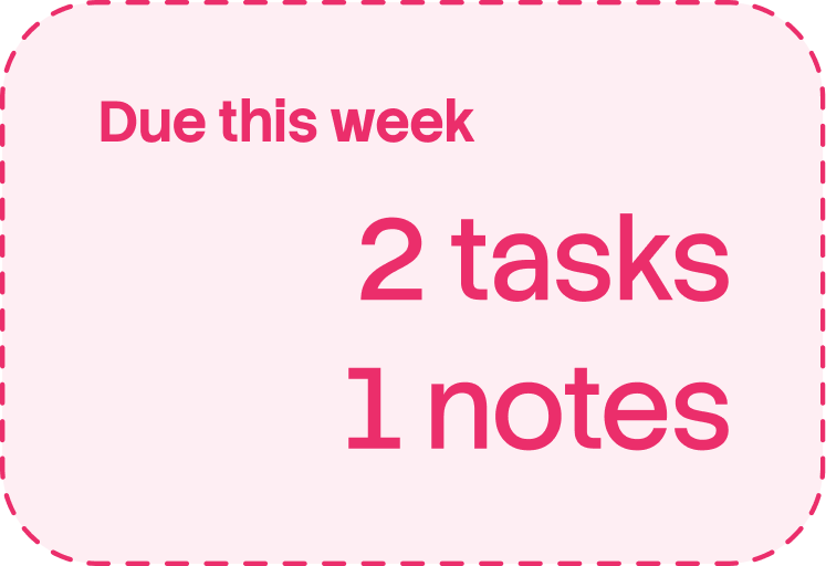 Due this week: 2 tasks, 1 note